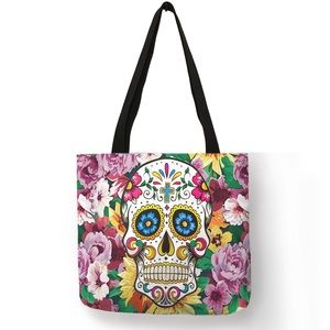 Eco-Friendly Folding Colorful Sugar Skull Tote Bag